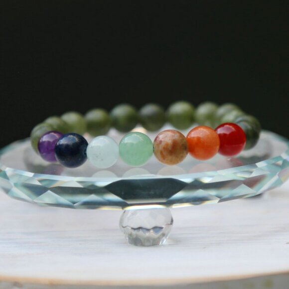 Hand Crafted ✦ Connemara Marble Chakra Bracelet ✦ 140ctw Stretch Beaded 9\
